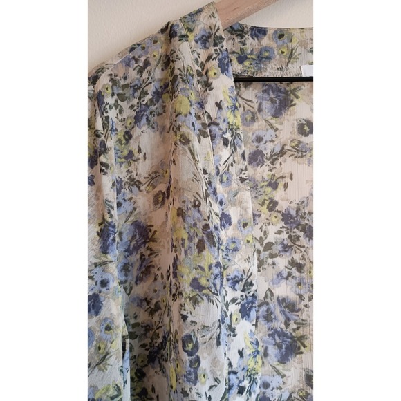 Maurices Floral Semi Sheer Duster Kimono Size L Ruffle Hem Boho - Picture 4 of 9